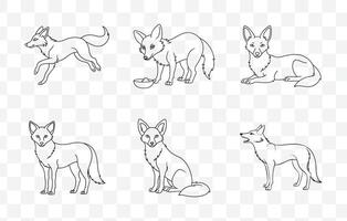Print Jackal Line Art Set Collection for Graphic Designers and Illustrators Offering Detailed and Versatile Line Drawings of Jackals in Various Poses and Expressions Perfect for Digital Art vector