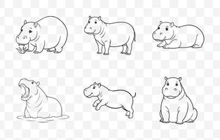 Print Hippopotamus Line Art Set Elegant and Detailed Hippopotamus Illustrations for Artistic Designs and Projects vector