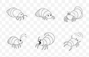 Print Unique and Creative Hermit Crab Line Art Set for Nature and Marine Life Illustrations vector