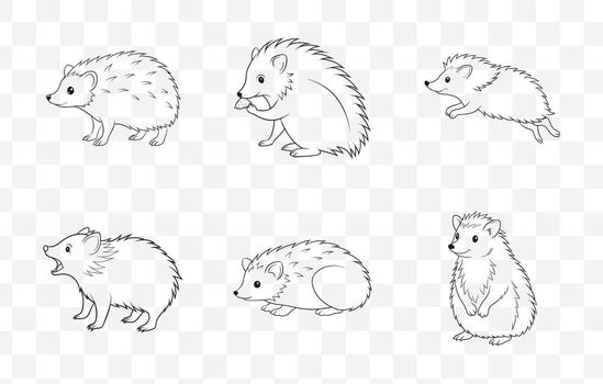 impresión erizo línea Arte conjunto con único diseños para creativo proyectos y ilustraciones vector