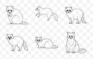 Print Detailed and Creative Raccoon Line Art Set for Artistic and Graphic Design Projects vector