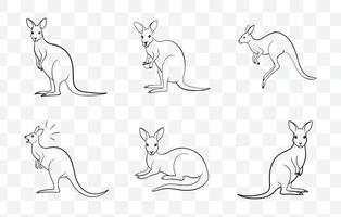 Print Kangaroo Line Art Set Featuring Unique Designs for Creative Projects and Artworks vector