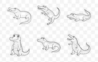 Print Crocodile Line Art Set Collection vector