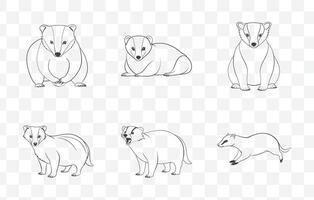 Print Complete Collection of Badger Line Art Set for Graphic Design and Illustration Projects vector