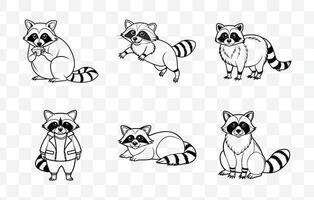 Print Racoon Line Art Set Featuring Diverse Designs and Unique Styles for Creative Projects vector