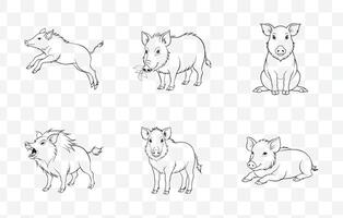 Print Boar Line Art Set for Graphic Design and Creative Projects Featuring Detailed Illustrations vector