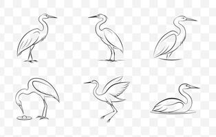 Print Elegant Heron Line Art Set Featuring Detailed and Unique Designs for Creative Projects vector