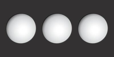 Three of abstract 3D circle frame paper cut style on matt black background graphic illustration have blank space. vector