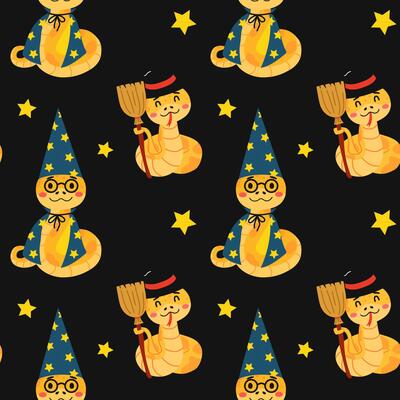 A seamless pattern featuring cute cartoon snakes