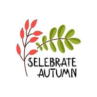 One line drawing of autumn leaf. Autumn script font and leaves isolated on white background vector