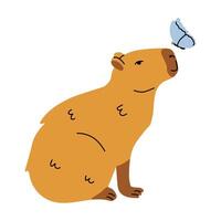 Capybara Watching Butterfly blue butterfly. vector