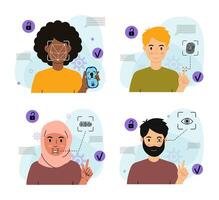 Diverse People Using Biometric Authentication vector