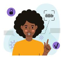 fingerprints 2024A person with an afro hairstyle uses voice recognition to unlock a device. vector