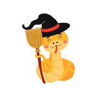 Snake Witch With Broom for Halloween vector