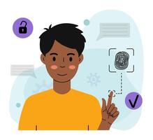 Man Using Fingerprint Scanner for Security vector