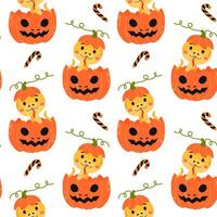 Cute Snake In Jack-O-Lantern Pattern vector