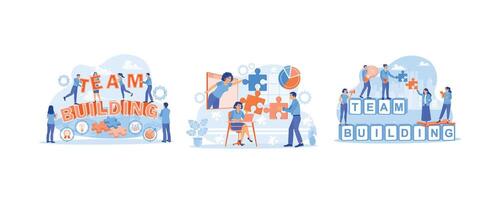 A group of people working together on a business project. Communicate and work together. Productive business teamwork. Team Building concept. Set flat illustration. vector