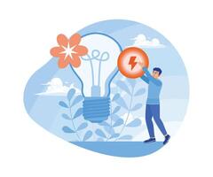 Renewable natural resources. Men create sustainable strategies to eliminate waste and pollution. Circular economy concept. Flat illustration. vector