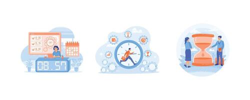 People plan and organize work time. Effective time management. Manage time and work in a balanced manner. Time Management concept. Set flat illustration. vector