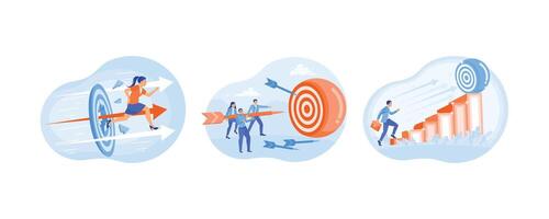 Businessman work hard. Managers instruct towards business targets. Business growth towards success. Business Target concept. Set flat illustration. vector