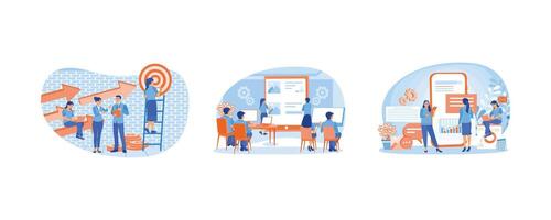 Entrepreneurs develop business strategies. Business team holding meeting. Digital mobile application development. Business development concept. Set flat illustration. vector