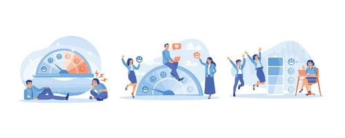 Mood scale, stress rate. Measuring customer satisfaction with emotion icons. A mentally healthy person with a good mood. Stress concept. Set flat illustration. vector