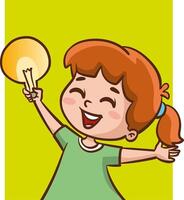 Problem solving concept. Cute kid boy thoughtful ask question. confused kid and happy to understand or light bulb found answer. cartoon illustration vector