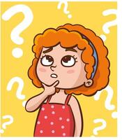 Problem solving concept. Cute kid boy thoughtful ask question. confused kid and happy to understand or light bulb found answer. cartoon illustration vector