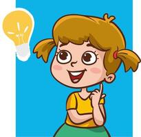 Problem solving concept. Cute kid boy thoughtful ask question. confused kid and happy to understand or light bulb found answer. cartoon illustration vector