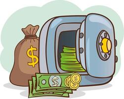 Illustration Of Open Metallic Safe With Gold And Money vector