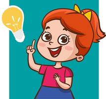 Problem solving concept. Cute kid boy thoughtful ask question. confused kid and happy to understand or light bulb found answer. cartoon illustration vector