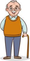 full length illustration of happy old man standing isolated on white background. illustration vector