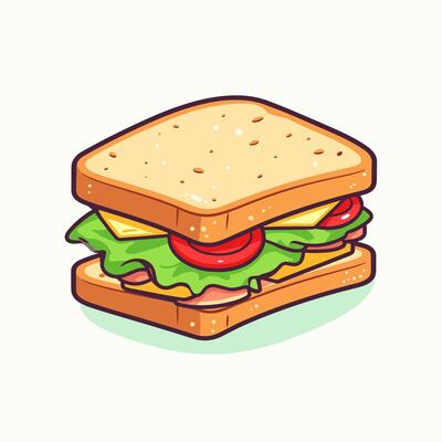 Sandwich cheeseburger cheese burger floating cartoon icon logo illustration fast food flat cartoon drawing art isolated background
