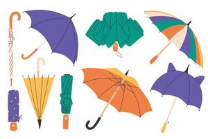 Set of Umbrella in flat style isolated on white background. Umbrella season. Hand drawn open umbrella. illustration. vector