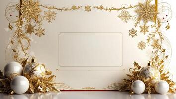 White Rectangular Card With Gold Snowflake Border photo