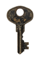 Old unlock key vintage design rust isolated on transparent background cutout png