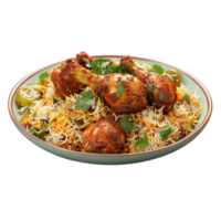 A plate of chicken biryani isolated on transparent backgound png