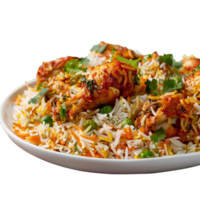 A plate of chicken biryani isolated on transparent backgound png