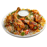 A plate of chicken biryani isolated on transparent backgound png