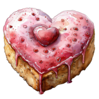watercolor homemade cookie heart shape and sweet strawberry cream biscuit illustration. Valentine day concept. Ai-Generated png
