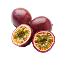 Passion fruits and halved sections isolated on a transparent background png