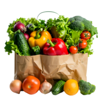 Fresh vegetables in a paper bag isolated on a transparent background png