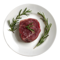 Beef steak with rosemary on a plate isolated on a transparent background png