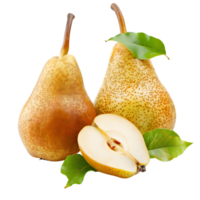 Pears with leaves and sliced halves isolated on a transparent background png