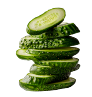 Stack of cucumber slices isolated on a transparent background png