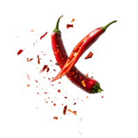 Red chili peppers and flakes isolated on a transparent background png