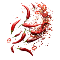Red chili peppers and flakes isolated on a transparent background png