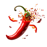 Red chili peppers and flakes isolated on a transparent background png