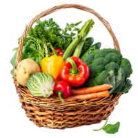 Raw vegetables in basket over transparent background png