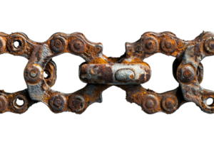 Rusty bicycle chain on transparent background png